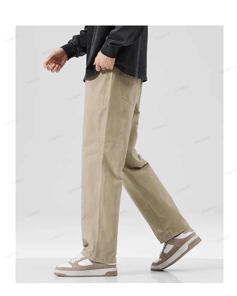 Men's 100% Cotton Wide Leg Casual Trousers | Elastic Waist Year-Round Pants M–XXXL