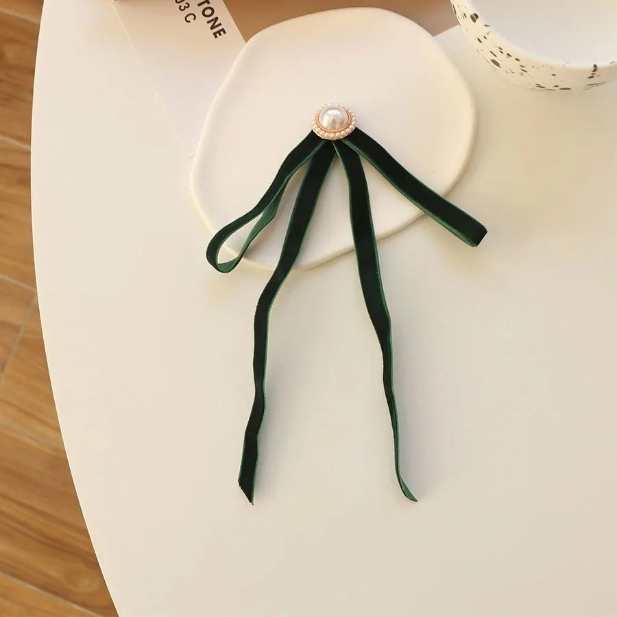 Anime Style Velvet Bow Pearl Brooch - Sweet Academic Pin for Girls