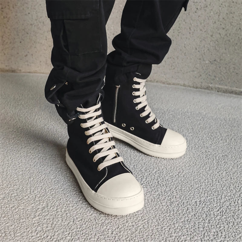 Unisex High-Top Leather Sneakers - Lace-Up Ankle Boots