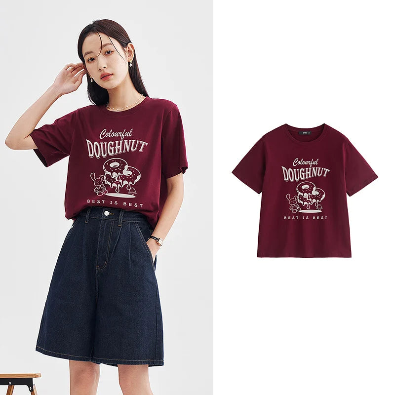 Women's Cartoon Rabbit Pure Cotton Short Sleeve Loose Versatile T-Shirt