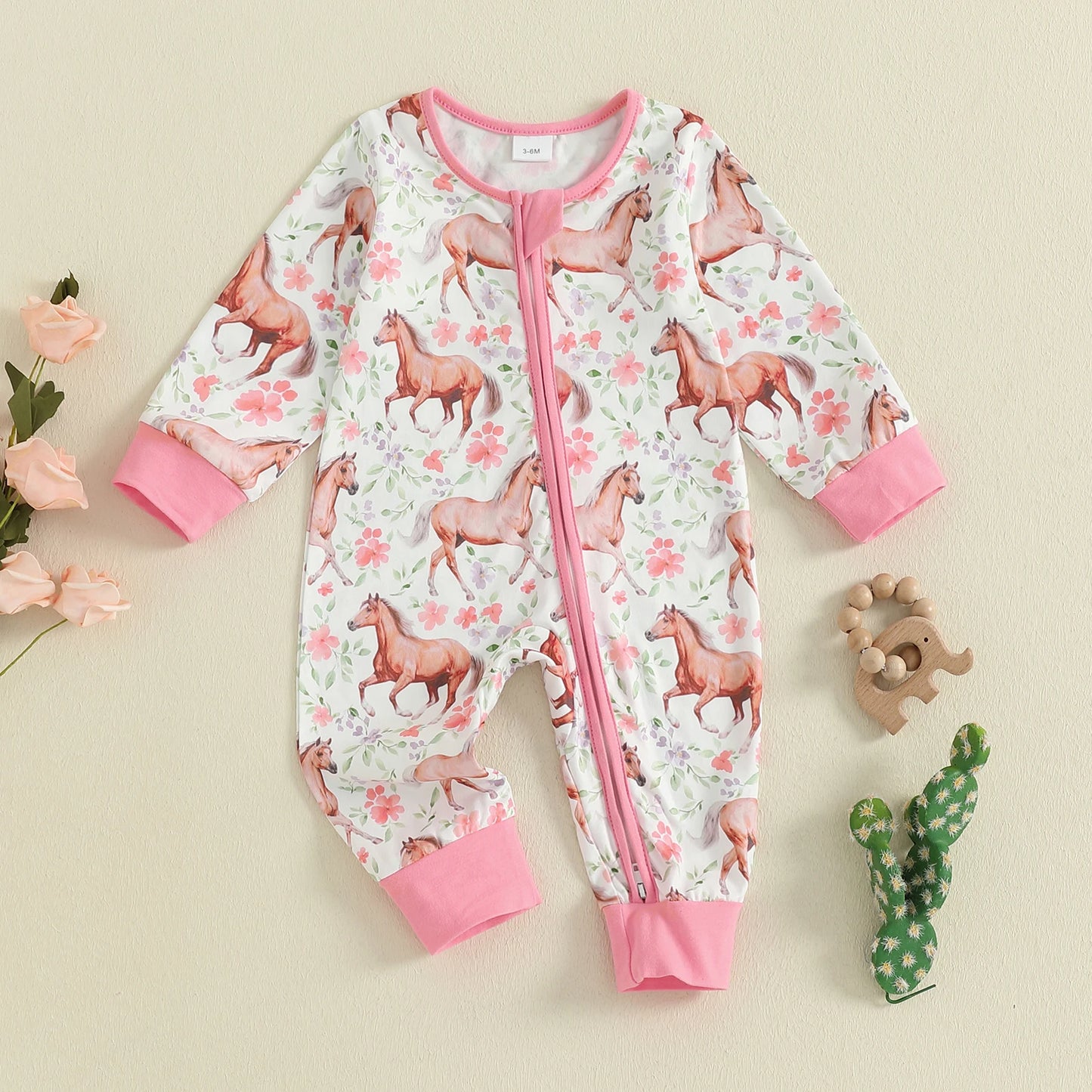 Baby Animal Print Romper - Long Sleeve Zipper Jumpsuit for Autumn Winter (0-18M)