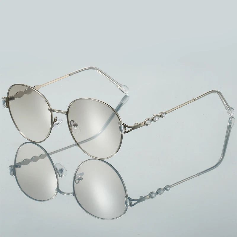 Women's Vintage Round Gradient Sunglasses with Rhinestones