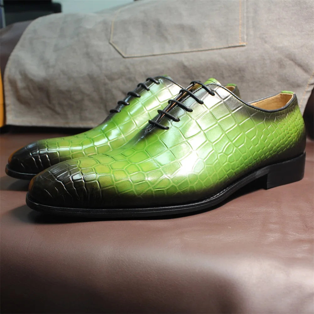 Men's Genuine Cow Leather Crocodile Print Business  Formal Wedding Shoes