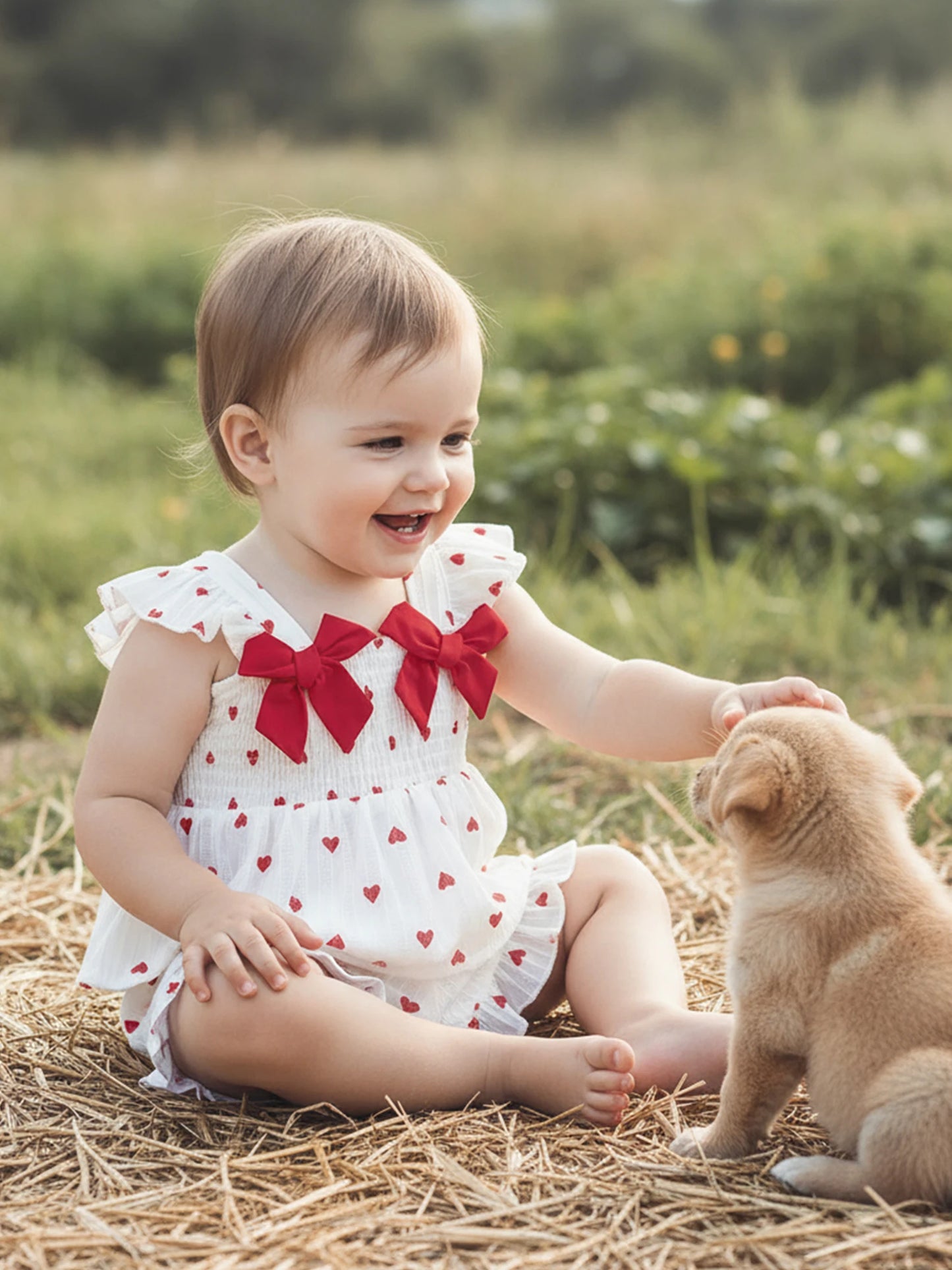 Toddler Girls Valentine's Day Ruffle Shoulder Strap Heart Print Top and Shorts Set