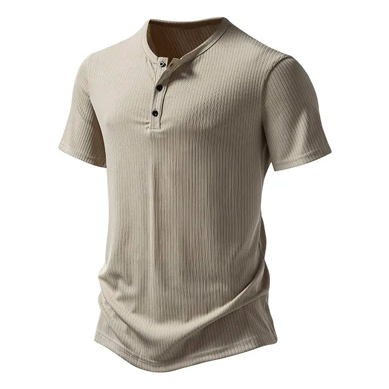 Men's Summer Henry Collar  Short Sleeve Smart Casual T-Shirt