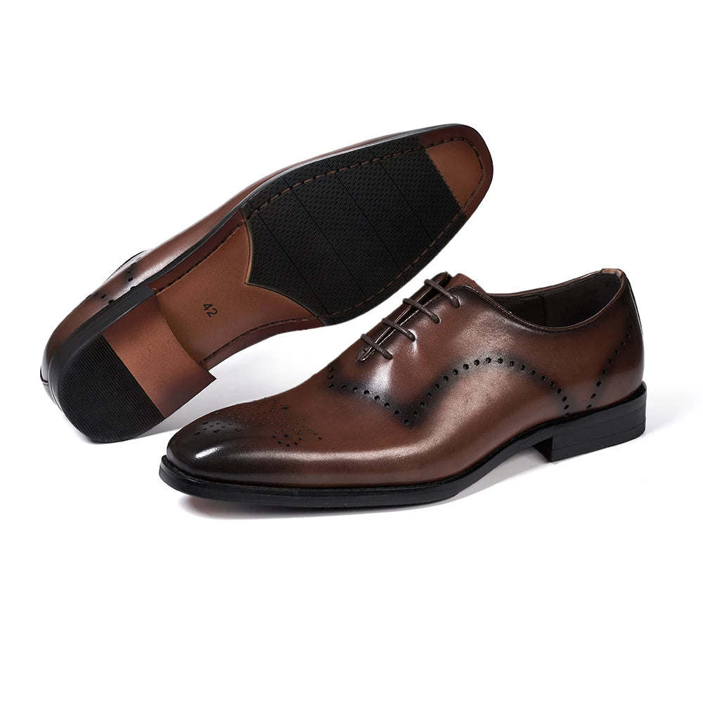 Men's Brogue Italian Genuine Leather Formal Classic Lace-Up Office Oxford Shoes