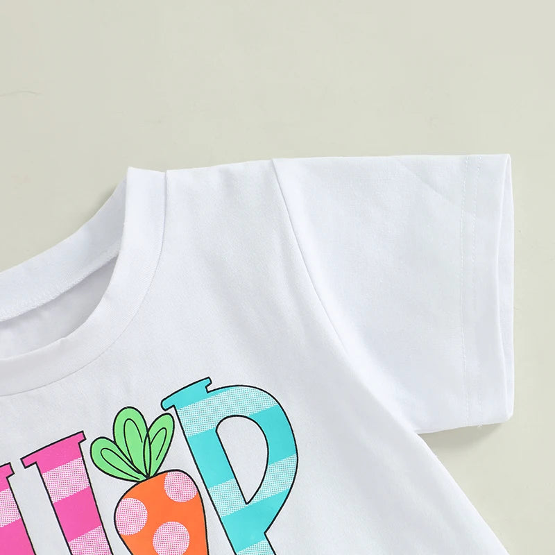 0-6Y Summer Kids Boys Girls Easter T Shirt Rabbit Letter Print Short Sleeve Pullover Top
