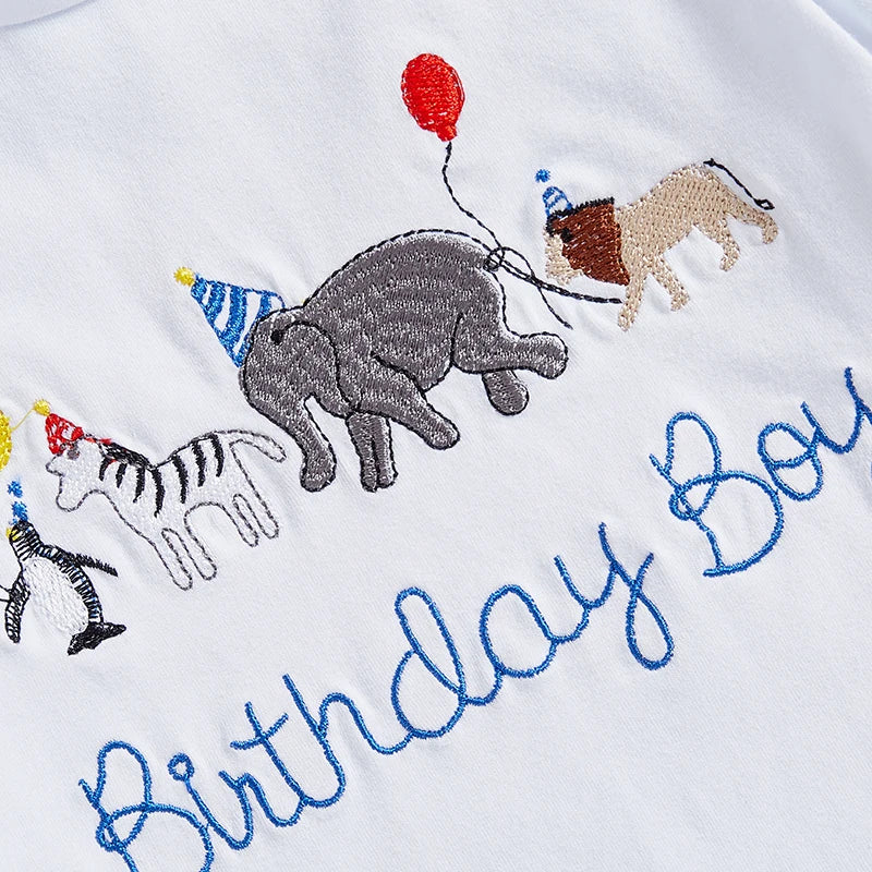 Summer Casual Baby Boys Birthday Outfit Set - Letter Animal Print T-Shirt with Plaid Shorts