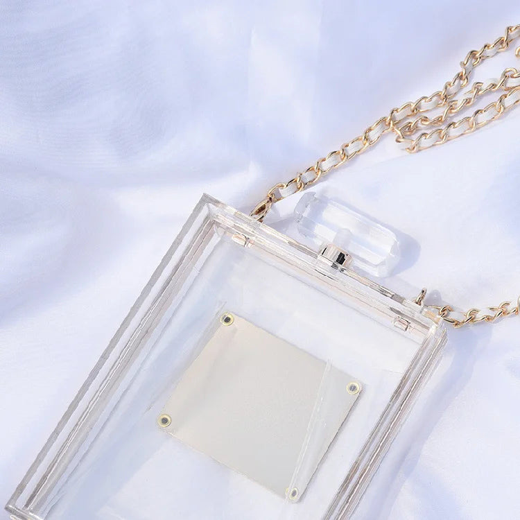 Women's  Perfume Bottle Clutch Bag  - Leather Chain Crossbody Acrylic Small Square Handbag