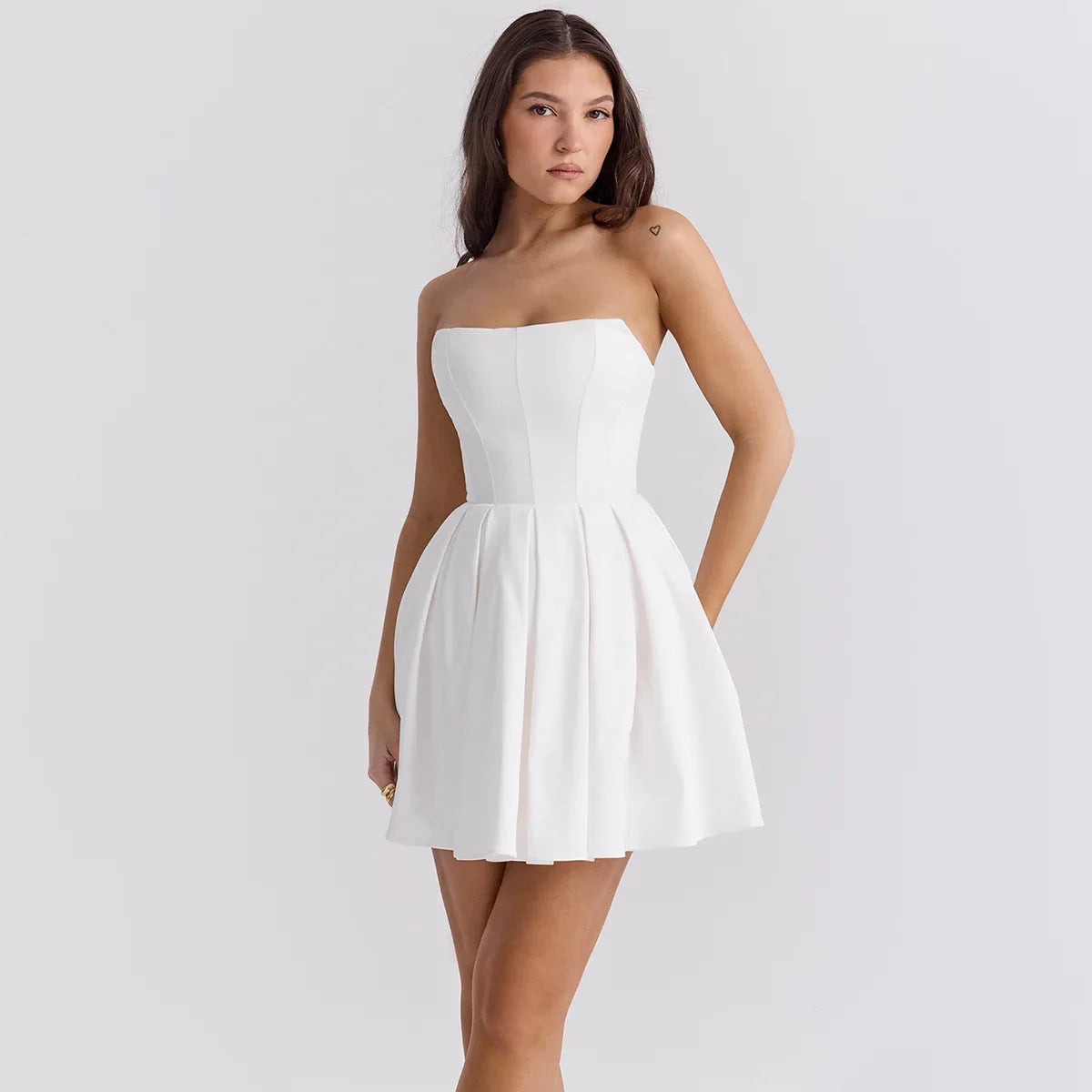 Women's Strapless Bodycon Mini White Corset Dress