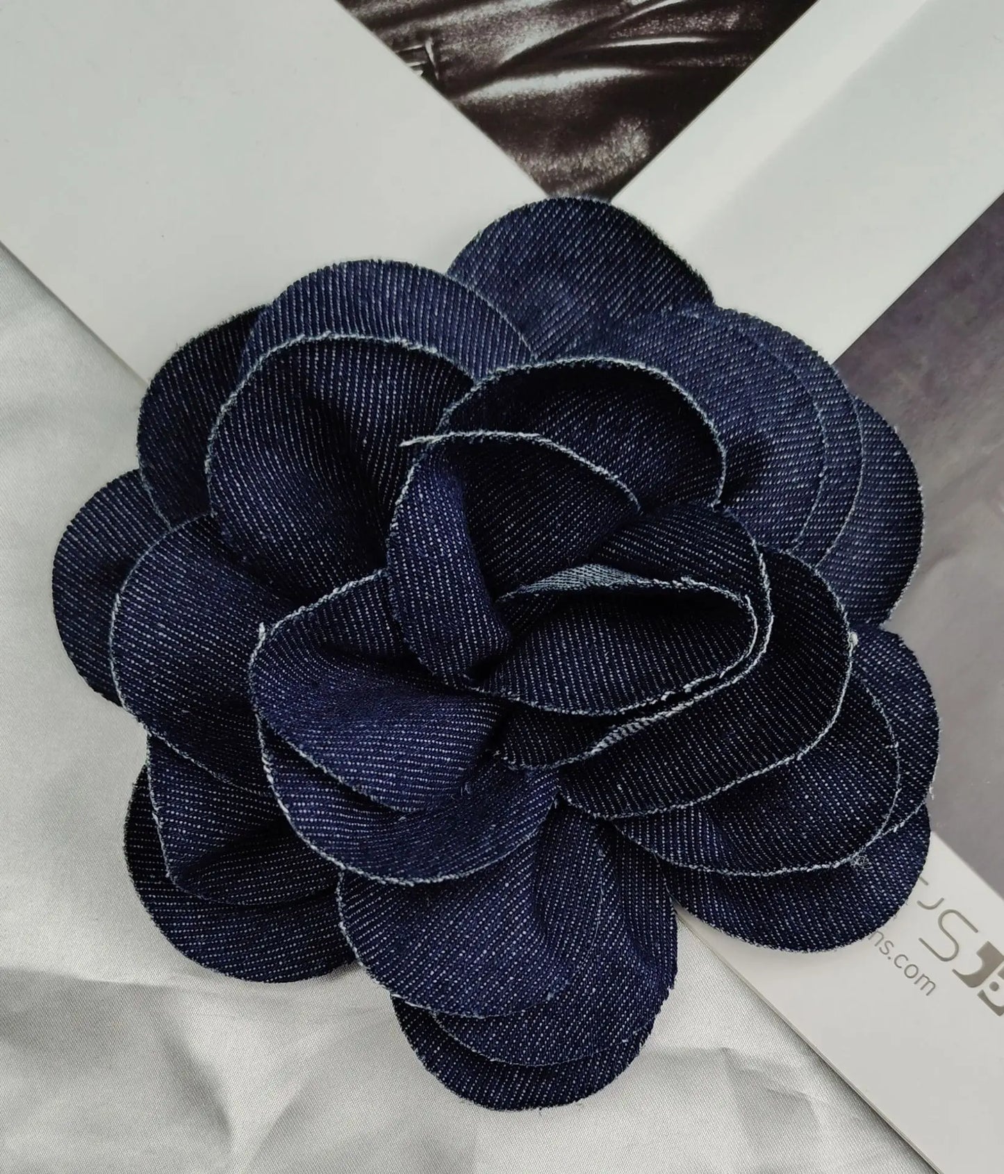 Handmade Denim Rose Flower Brooch - 15cm Fashion Corsage Lapel Pin