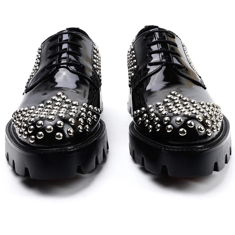 Men's Genuine Leather Lace up Metal Rivet Handmade Shoes