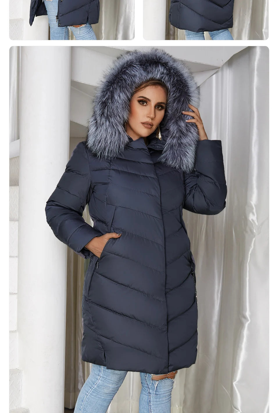 Plus Size Winter Down Jacket with Fur Collar
