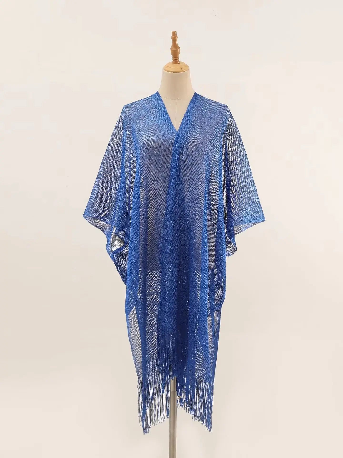 Women Swimsuit Cover Ups Shawl-Collar Caftans Beach Tunic Dress Robe Solid Tassel Pareo Beach Cover-ups