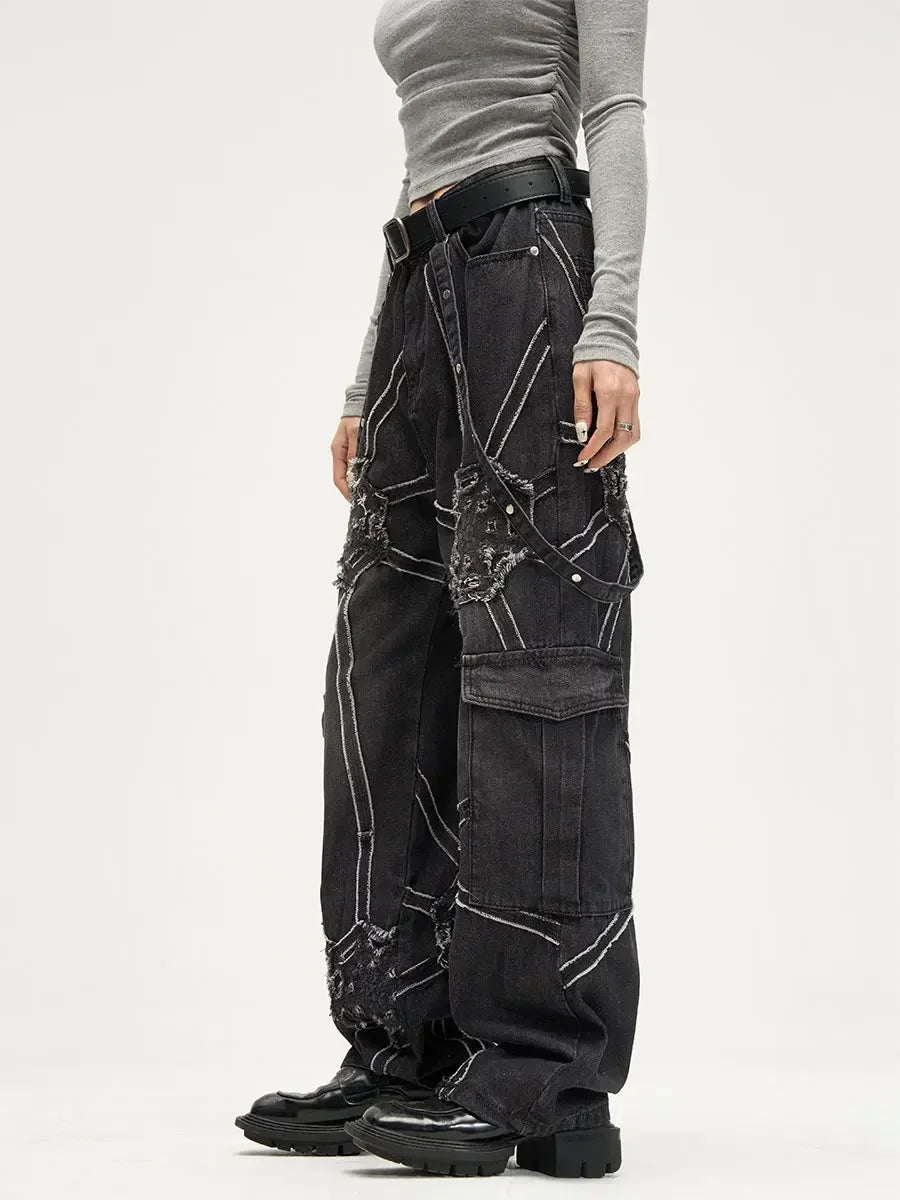 Men's Spider Splicing Baggy  Denim  Jeans
