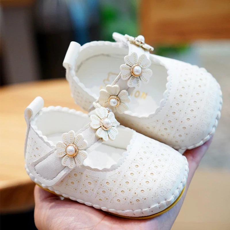 Princess Baby Girls Spring Casual Flower Soft Sole Flat Prewalker Anti-Slip Shoes