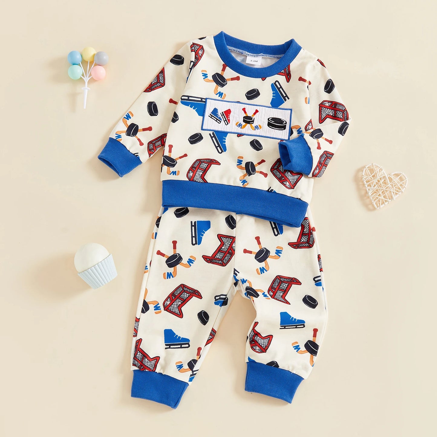 Baby Boys 2-Piece Fall Clothes Set - Cartoon Print Sweatshirt & Pants (0-3Y)