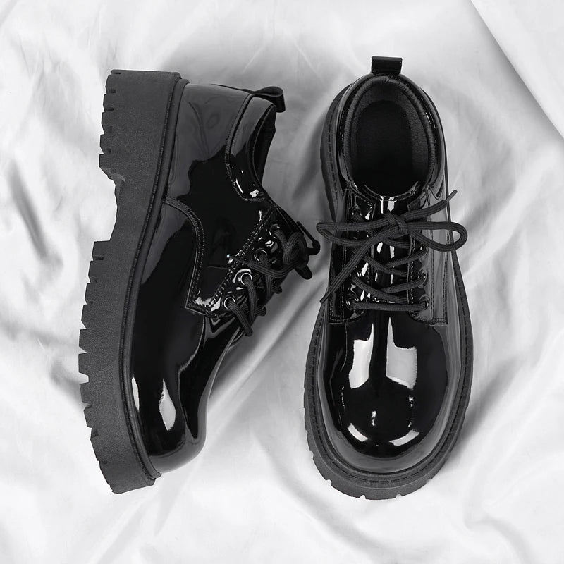 Men's Platform PU Leather  Lace-up Sneakers Thick Bottom British Shoes