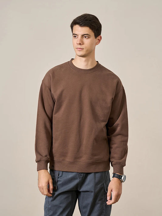 Men's Casual Minimalist Oversize Round-Neck Basic Wardrobe Essentials Pullover  Sweatshirt