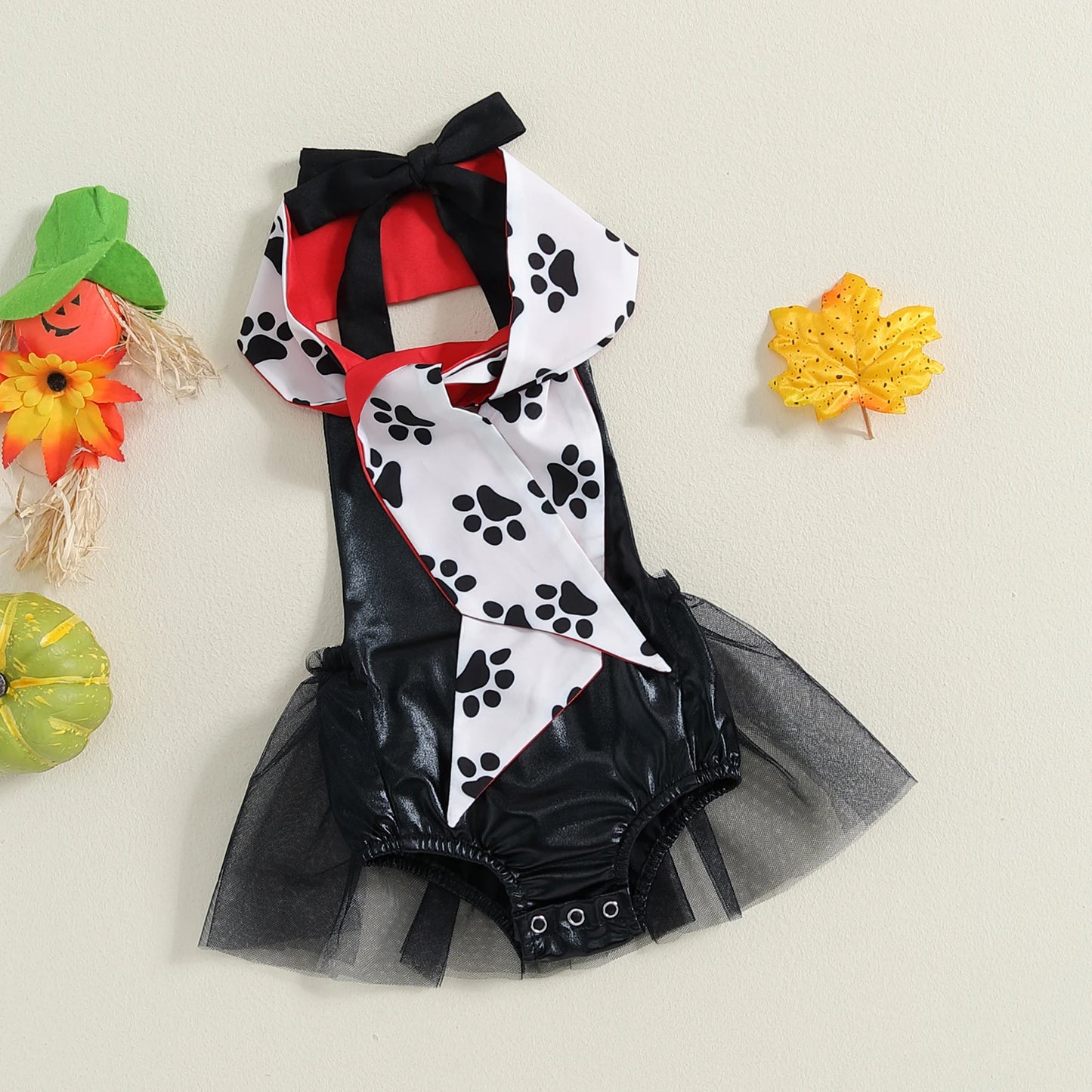 0-3Y Girls Halloween Cosplay Costume Romper Set - Sleeveless Tulle Jumpsuits Dress & Scarf Set