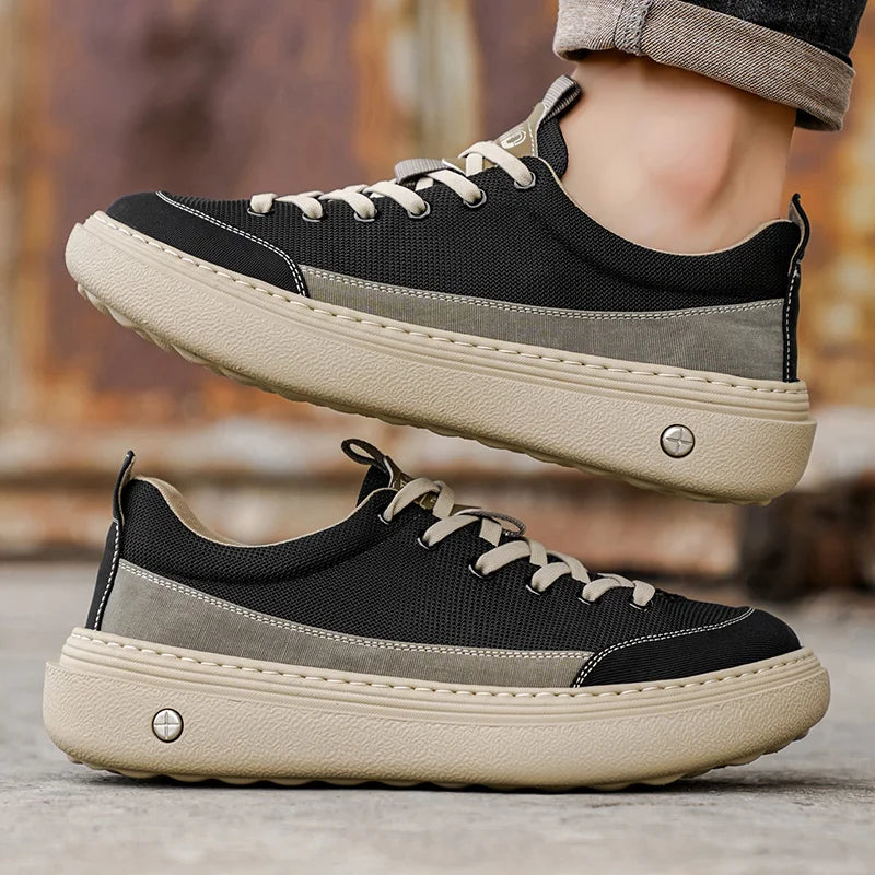 Men's Soft Platform Sneakers - Breathable Lace-Up Tennis Shoes
