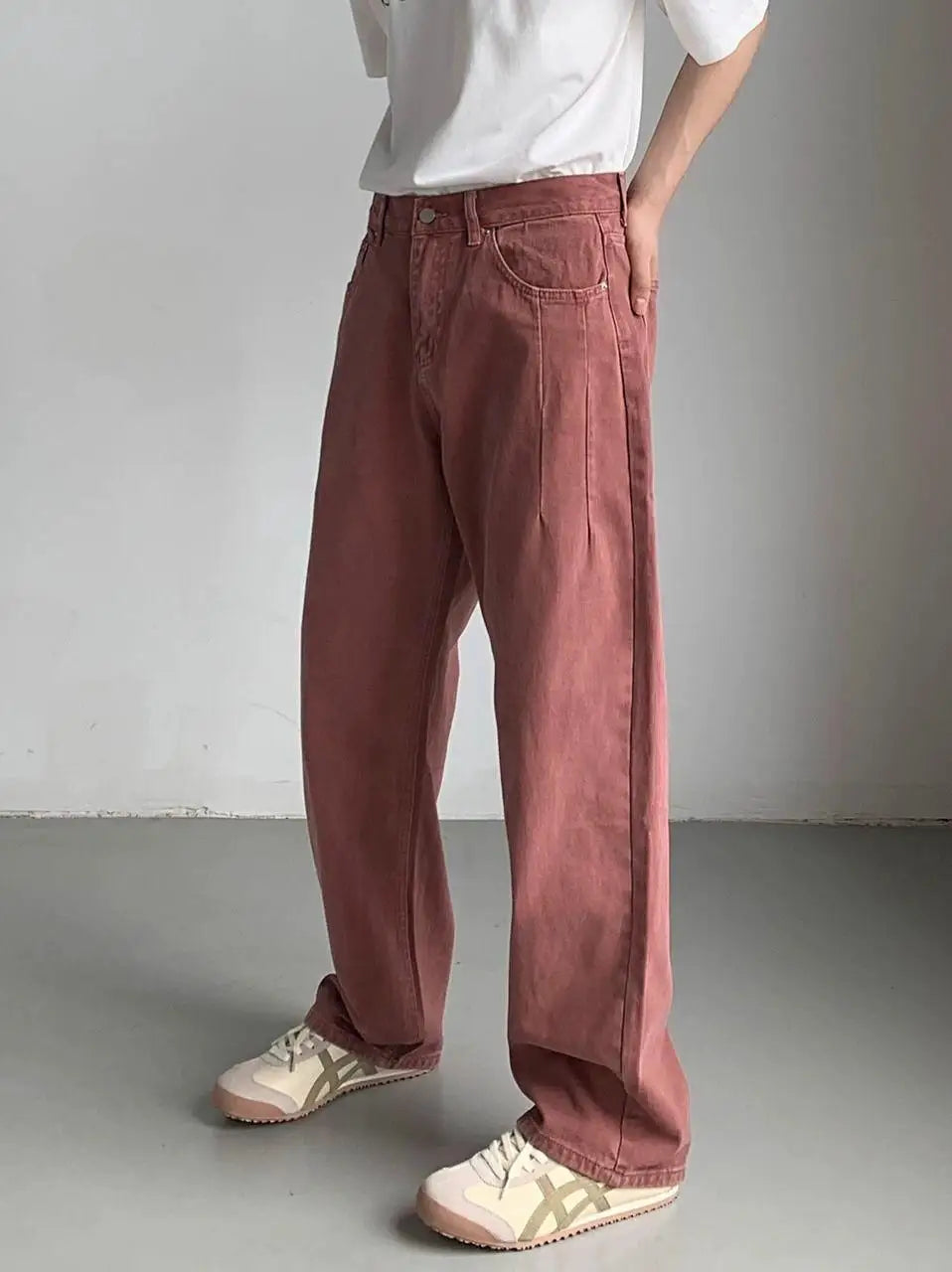 Men's High-Waisted Straight Jeans - Loose Wide Leg