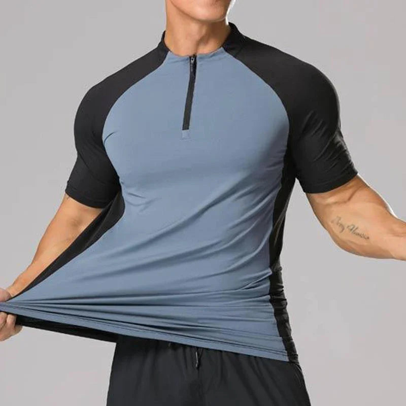 Men's Ice Silk Sweatshirt Elastic Wicking Breathable Tight High Quality Sport Short Sleeves T-shirt