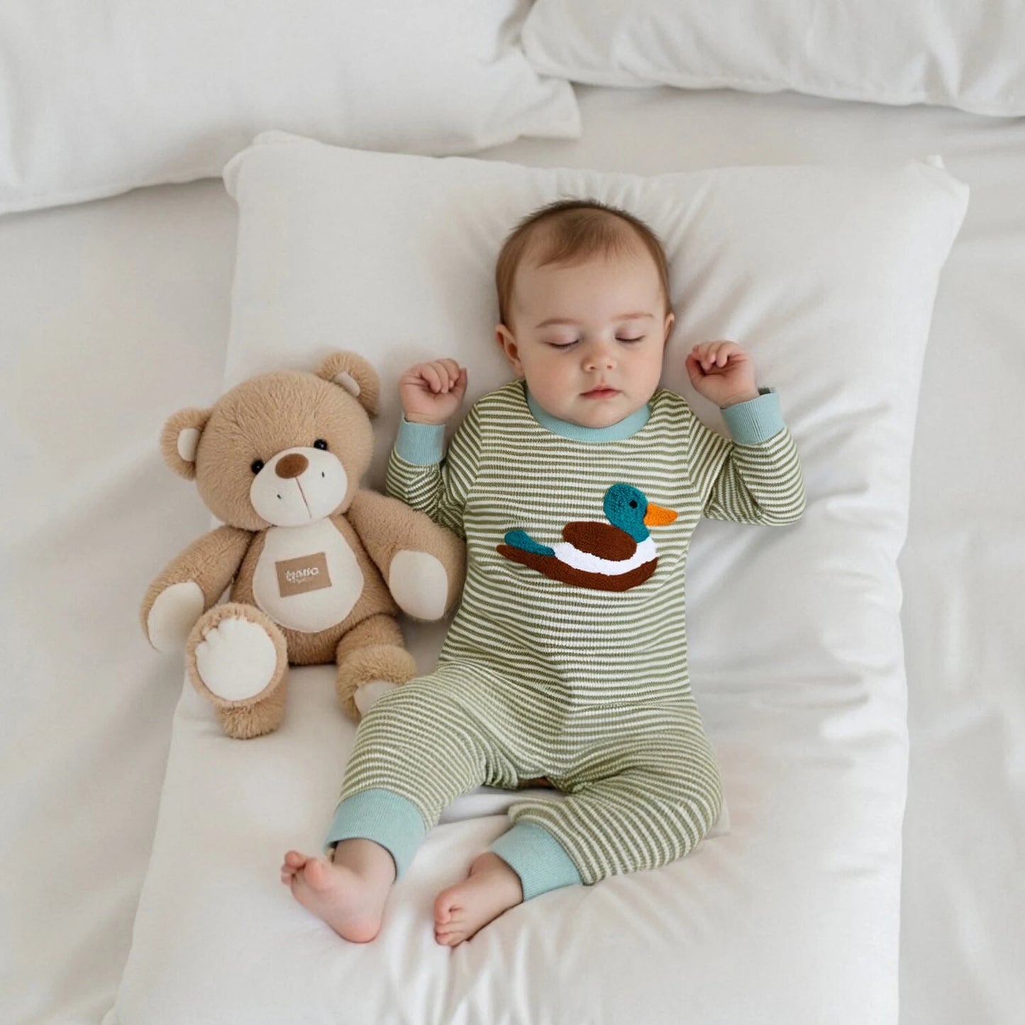 Baby Boys Striped Romper with Duck Embroidery - Long Sleeve Autumn Jumpsuit (0-18M)