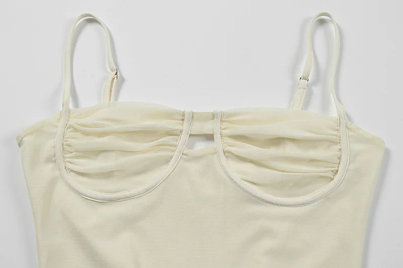 Women's Sleeveless Split Maxi Dress - Draped Backless Mesh Slip Dress