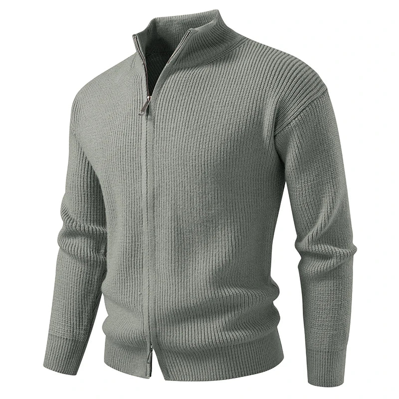 Men's Stand Collar Zip Cardigan - Smart Casual Knitted Sweater Coat