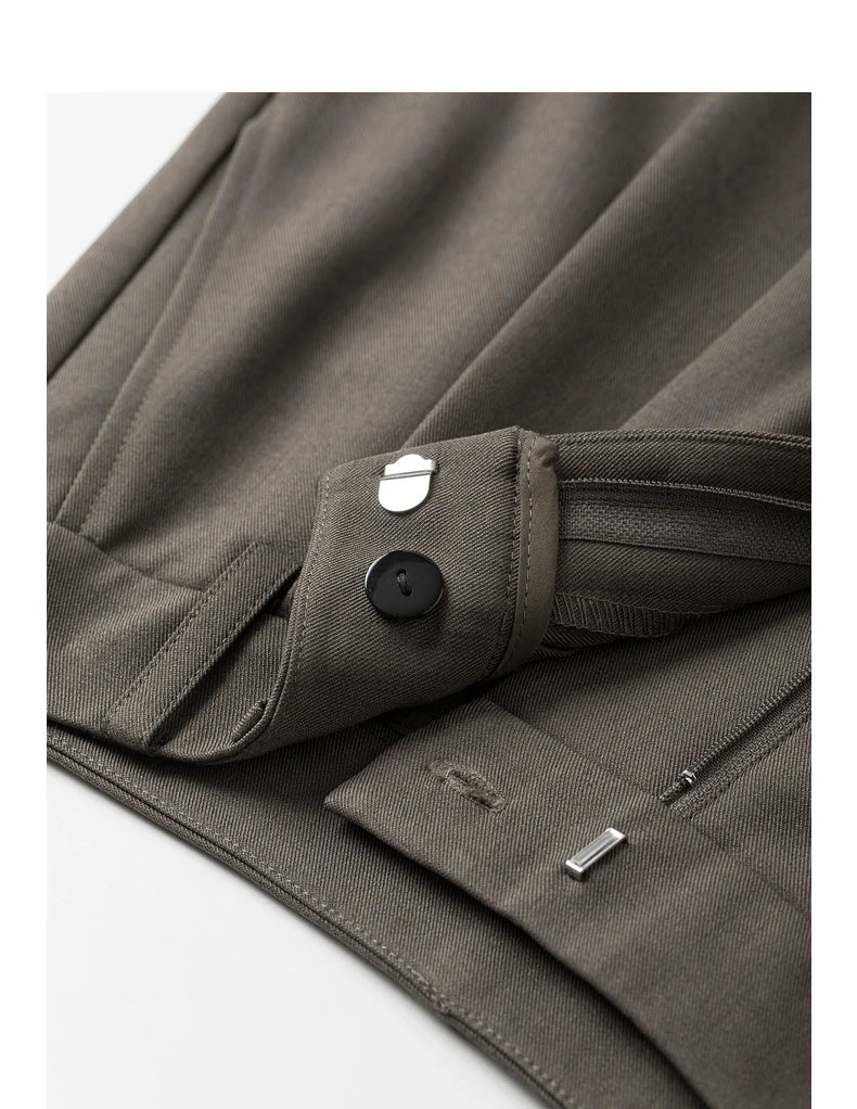Women's High Waist Straight Leg Suit Trousers with Pockets | Brown