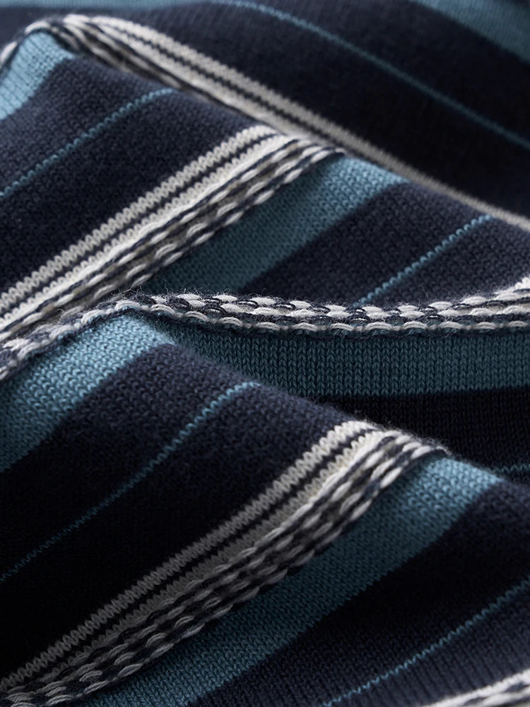 Men's Premium Knitted Striped T-Shirt - 14 Gauge Jacquard Regular Fit