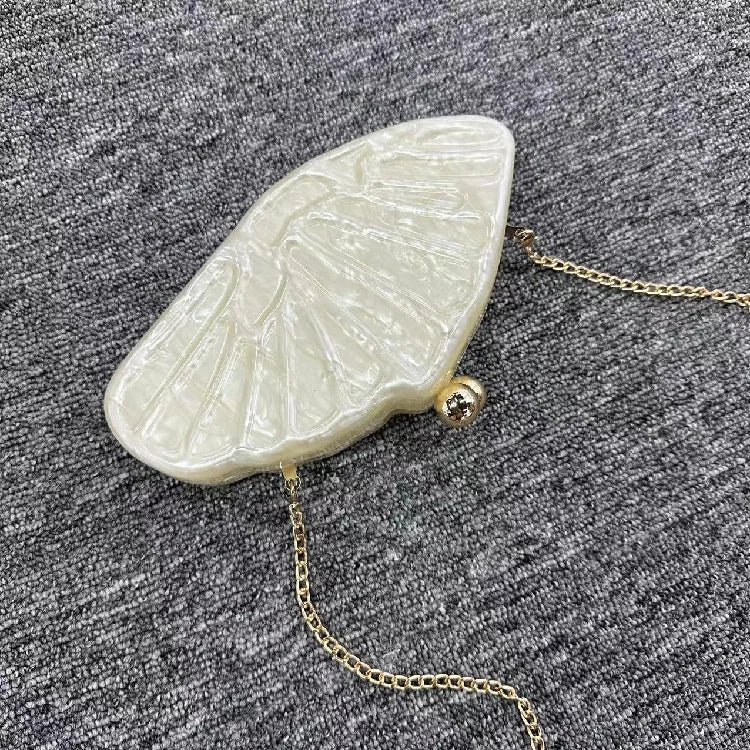 Women's Shell Fan-Shaped Evening Bag - Luxury Acrylic Crossbody Clutch with Pearl Details