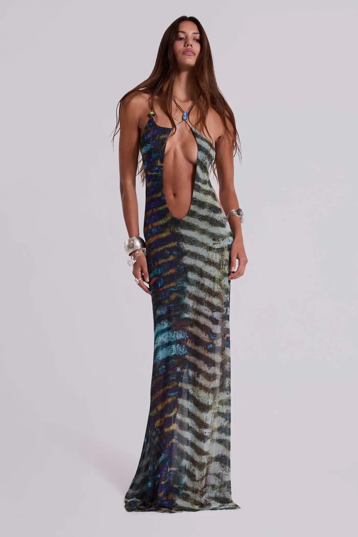Bohemian Halter Maxi Dress - Asymmetric Print Beach Cover-Up