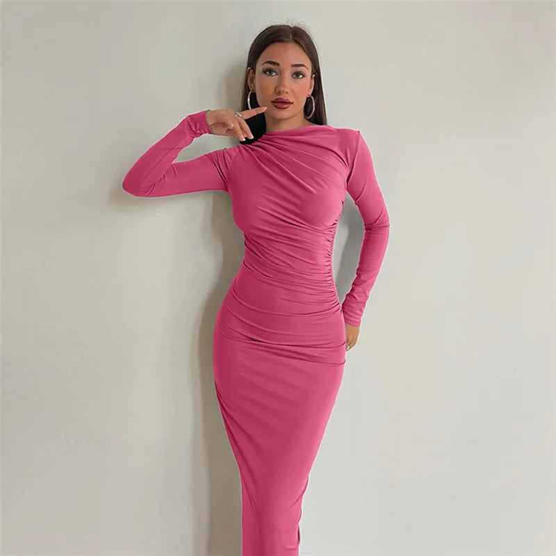 Women's Elegant Ruched Long Bodycon  Party Dress