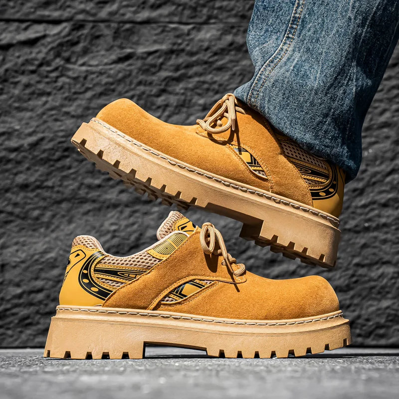 Men's Platform Suede Sneakers - Lace-Up Casual Outdoor Shoes