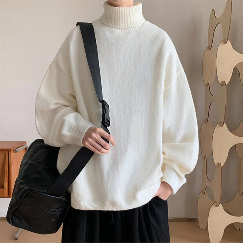 Autumn Loose Turtleneck Sweater - Solid Color Knit Pullover