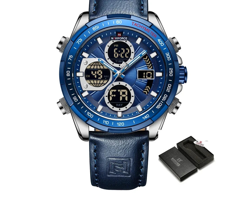 Men's Leather Military Sport Waterproof Watch - Chronograph Quartz Wristwatch