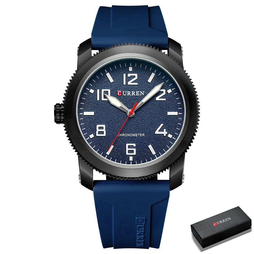 Fashion Quartz Watch - Big Numeral Dial Business Wristwatch with Silicone Strap for Men