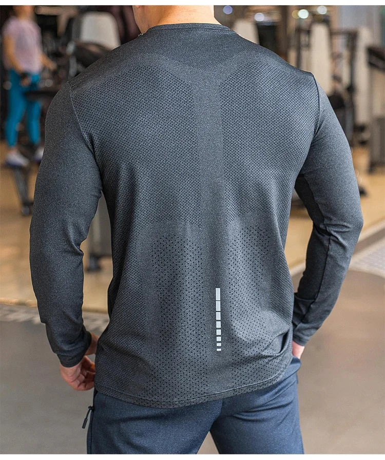 Men's Sports Fitness Long Sleeve Outdoor Badminton Quick Dry Training Casual Thin Running Top Bodybuilding Sportswear T-Shirt