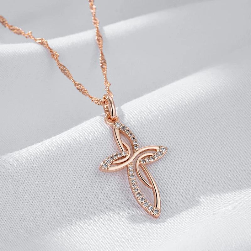 Unisex Orthodox Church Jesus Glossy Charm 585 Rose Gold Colour Cross Pendant Necklace