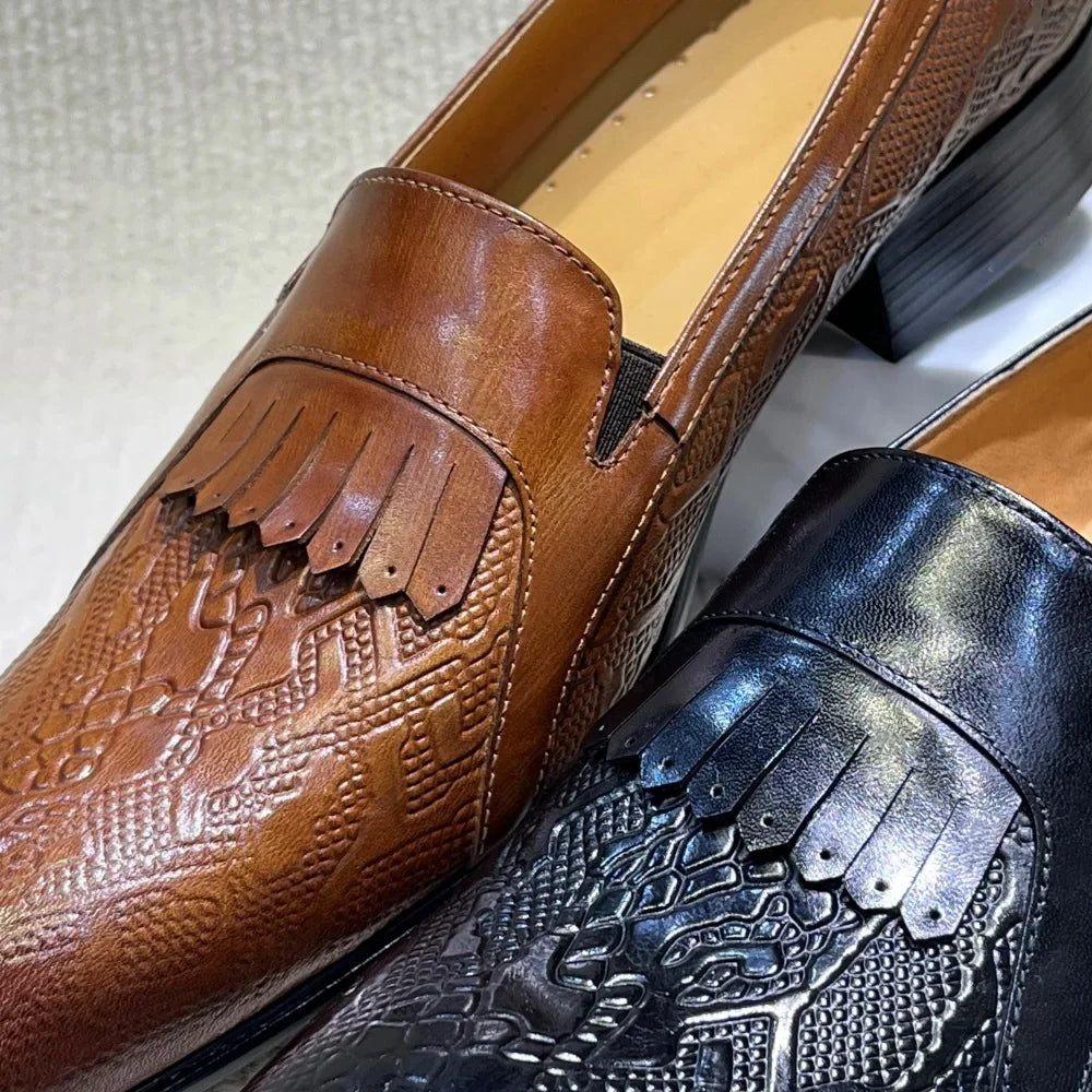 Men's Genuine Leather Penny Loafers Handmade Tassel Slip-On  Wedding Banquet Casual Business Shoes