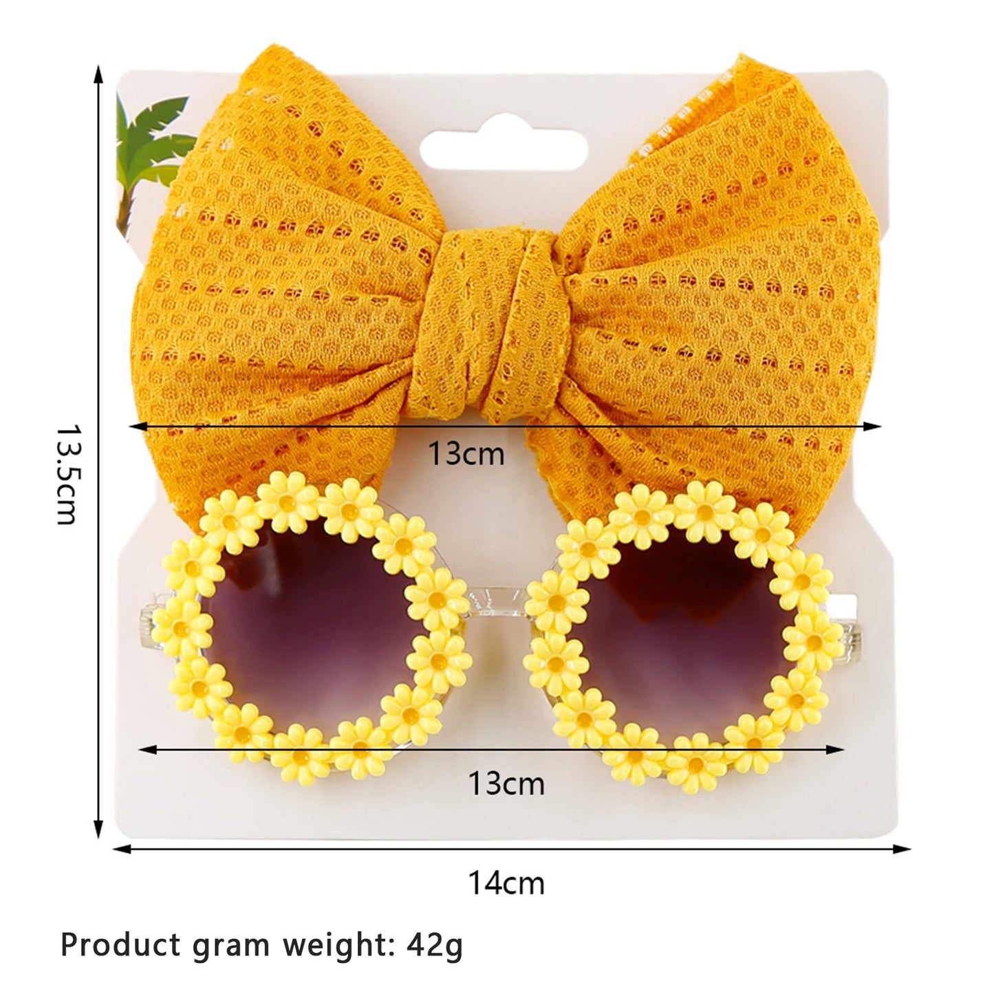 Children Kids Girls  Sunglasses Headband Set  - 2pcs Sunflower Sunglasses Matching Elastic Hollow Bow Hair Band