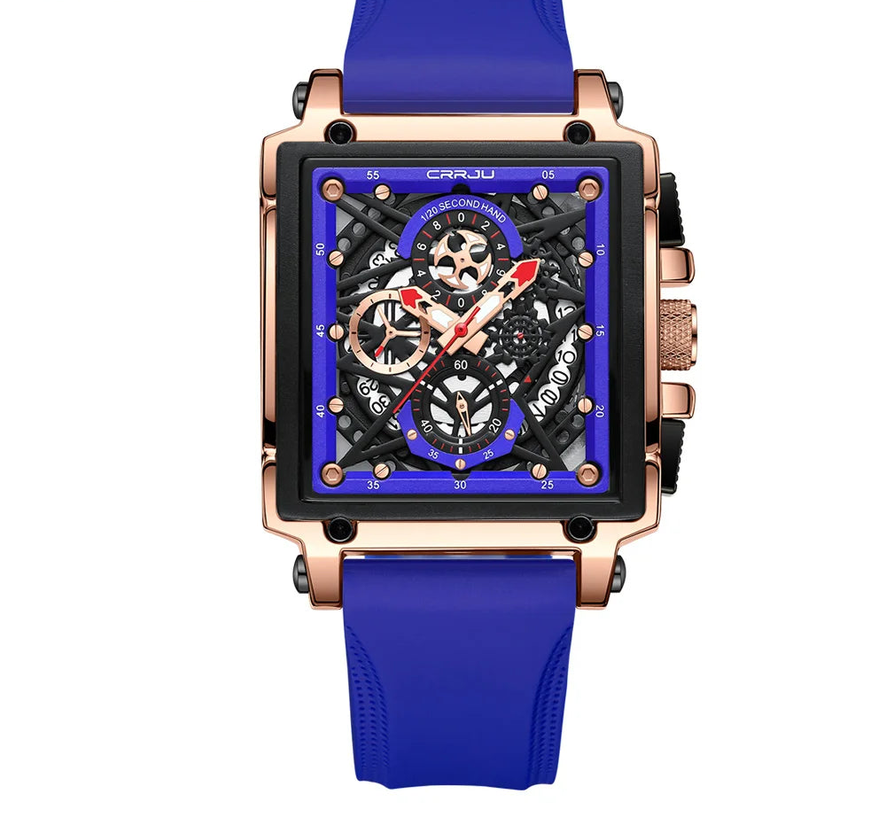 Men's Sports Watch - Large Dial Rectangular Design with Chronograph & Auto Date