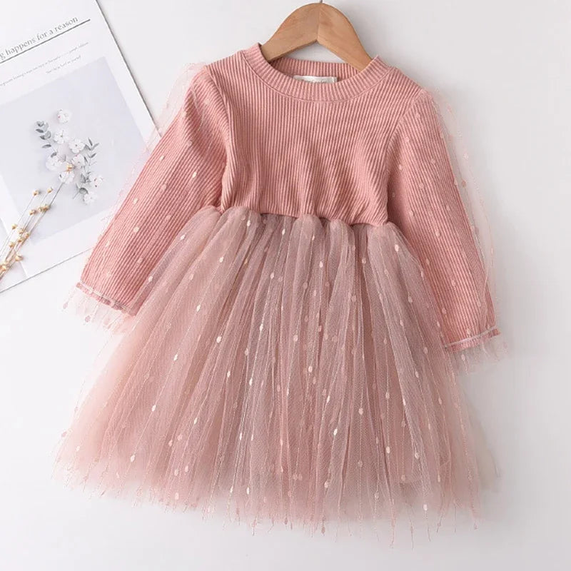 Girls' Lace Tulle Princess Dress – Long Sleeve Party & Wedding Dress