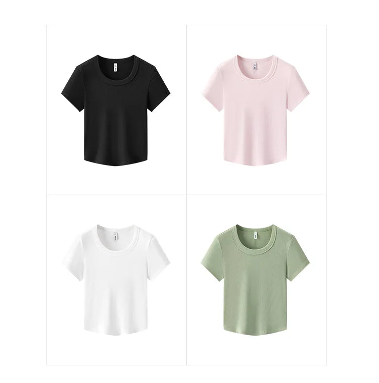 Cooling Fitted Short Sleeve Tee - Summer Round Neck Basic Top