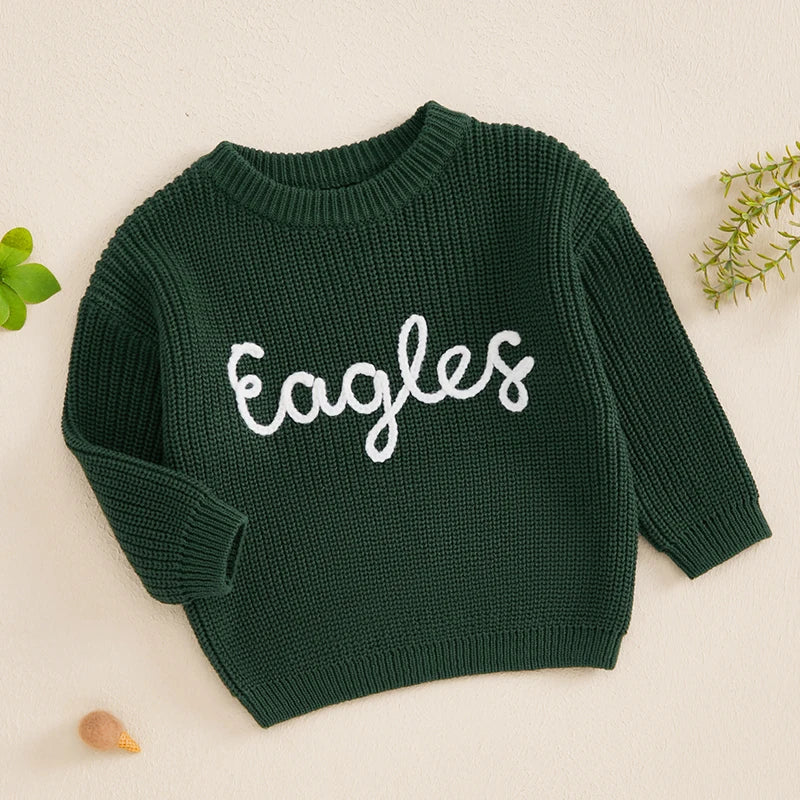 0-3Y Autumn Winter Baby Boys Girls Knit Sweater  Letter Embroidery Crew Neck Long Sleeve Pullover Top