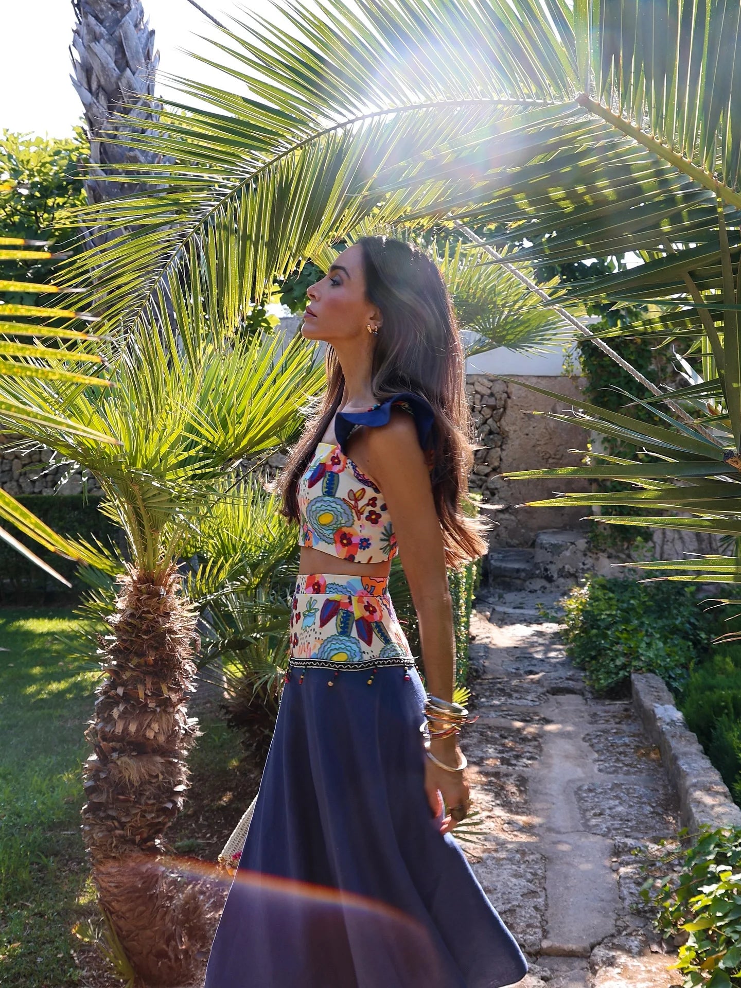 Women's 3-Piece Ruffle Bikini Set - Print Swimwear with Slit Skirt