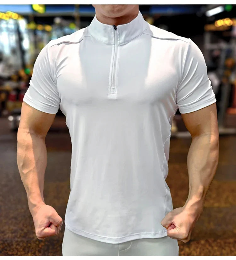 Men's Running Short Sleeve Fitness Muscle Fit Gym Jogging Sports Tennis Elastic Breathable T-Shirt