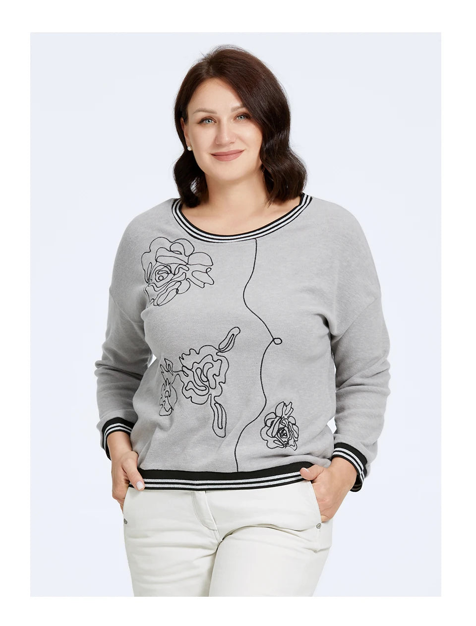 Women's Oversized Flower Embroidery Knitted Jumper